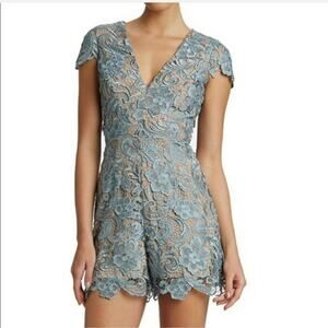 Dress The Population lacey Juliette Romper blue and creamy nude combo XSMALL